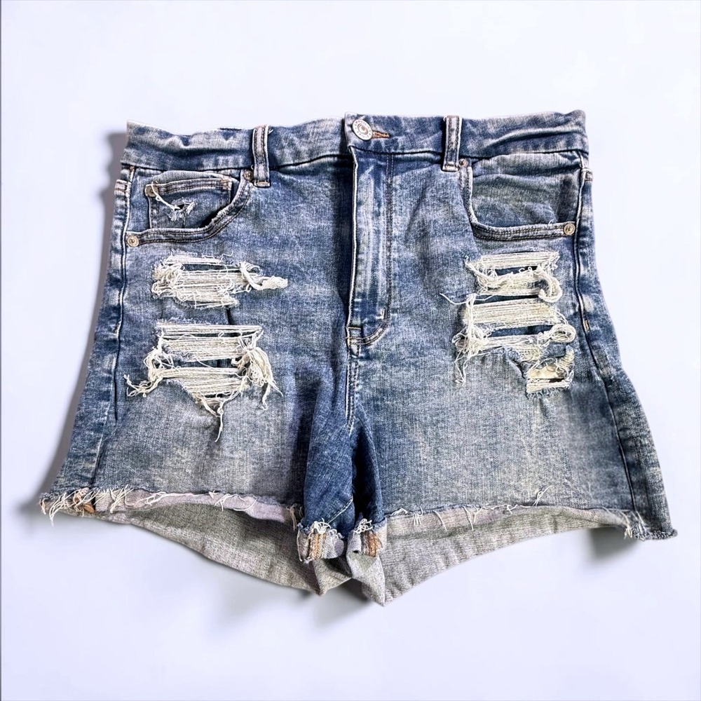 American Eagle Ne(x)t Level Stretch Acid Wash Distressed Denim Shorts Womens 12